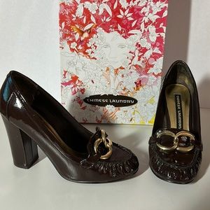 Chinese Laundry Brown Patent Heeled Loafer